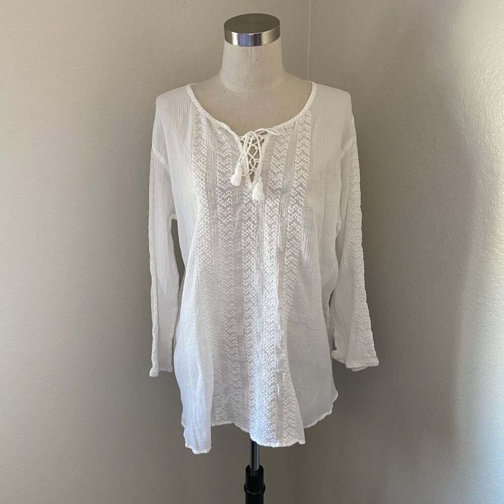 Ralph Lauren White Lace-Up Peasant Blouse